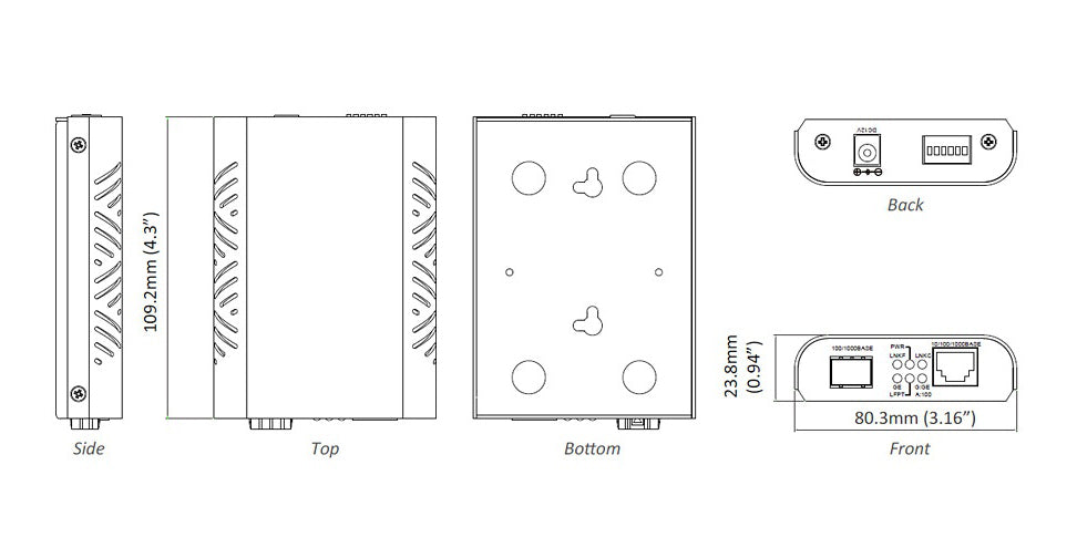 EL2315 - Fiber Media Converter (10/100/1000BASE-TX to 100BASE/1000BASE-X Dual Rate SFP)