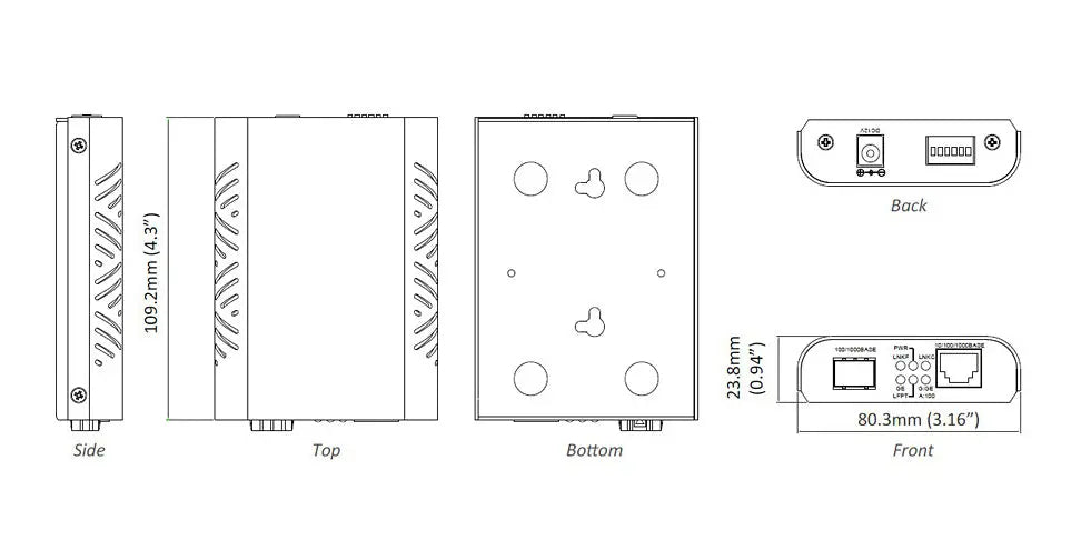 EL2315 - Fiber Media Converter (10/100/1000BASE-TX to 100BASE/1000BASE-X Dual Rate SFP) etherwanshop