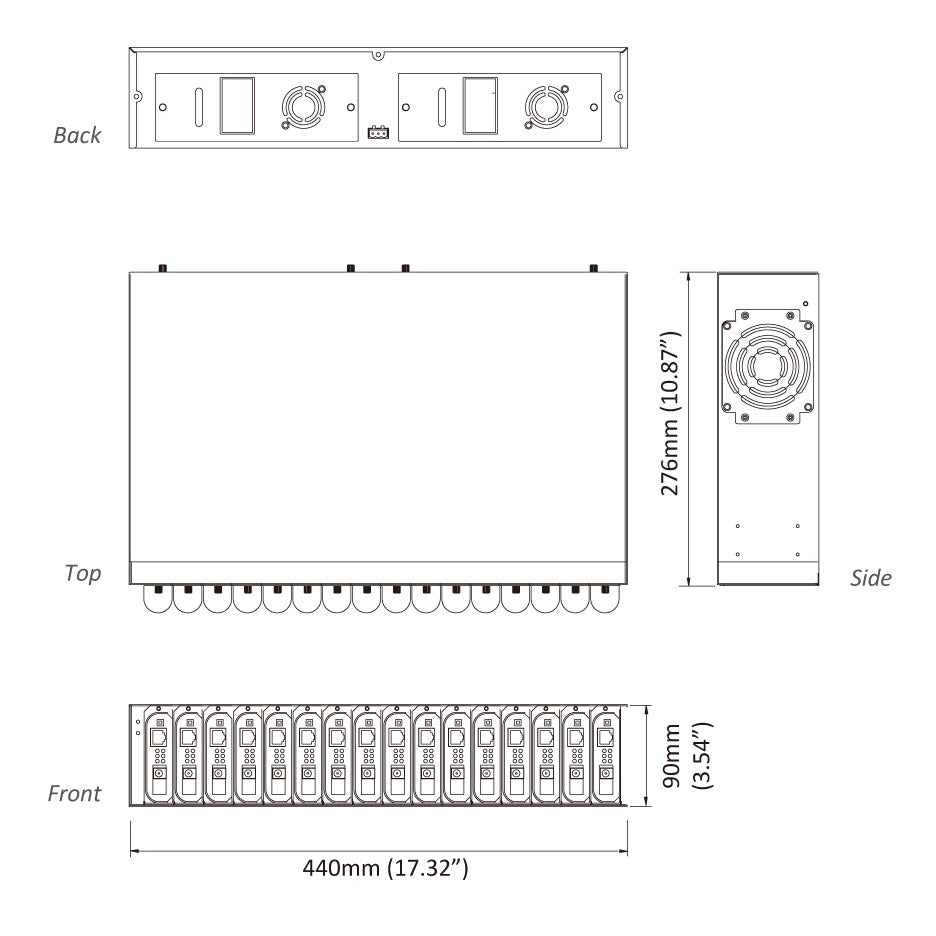 EMC1600 - 16-Bay Media Converter & Ethernet Extender Chassis - Rack Mount