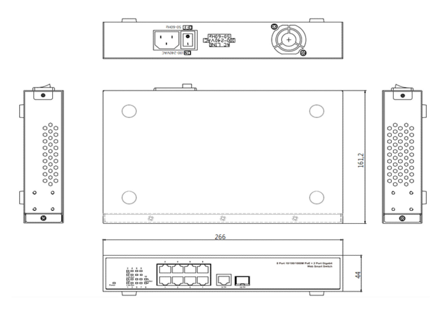 EX19082 - Smart Managed 10-Port Gigabit PoE Ethernet Switch - (8) 10/100/1000BASE-T(X) PoE+ ports and (2) Gigabit uplink ports (RJ45 port + 1 SFP)