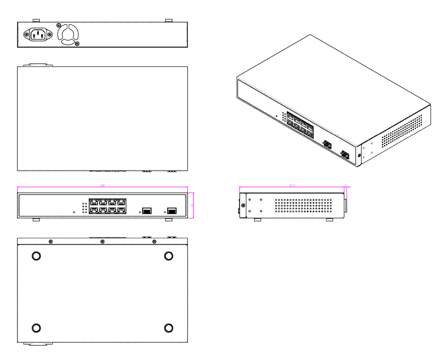EX19082A - Unmanaged 10-Port Gigabit PoE Ethernet Switch - (8) 10/100/1000BASE-T(X) PoE+ ports and (2) Gigabit uplink ports (1 TX + 1 SFP)