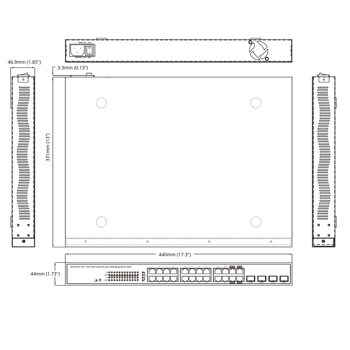 EX19244 - Smart Managed 24-Port Gigabit PoE Ethernet Switch (24) 10/100/1000BASE-T(X) PoE Ports + (4 SFP combo)