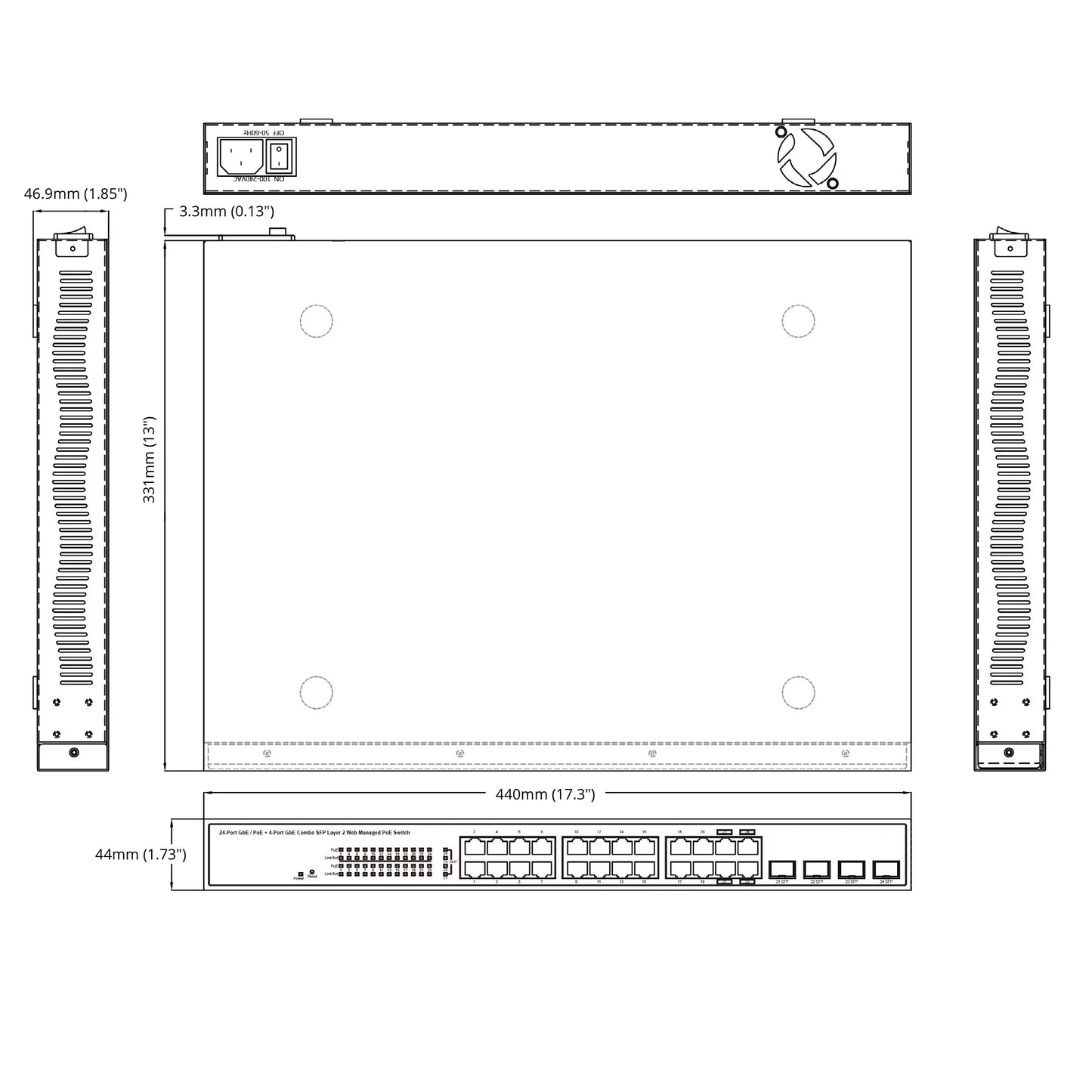 EX19244 - Smart Managed 24-Port Gigabit PoE Ethernet Switch (24) 10/100/1000BASE-T(X) PoE Ports + (4 SFP combo) etherwanshop