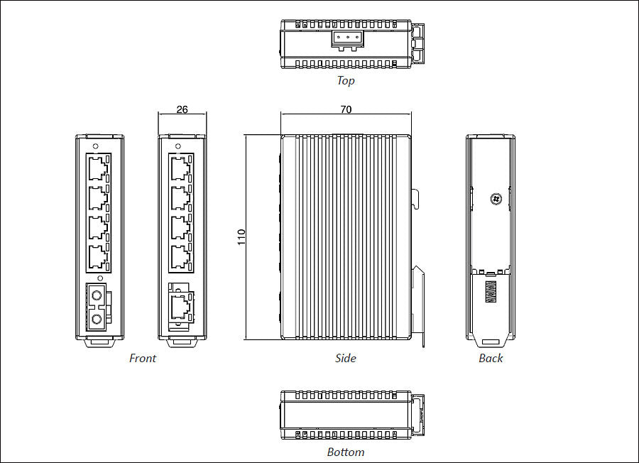 EX42005-00-1-A - 5-port 10/100BASE-TX Industrial Unmanaged Ethernet Switch with 4kV surge protection