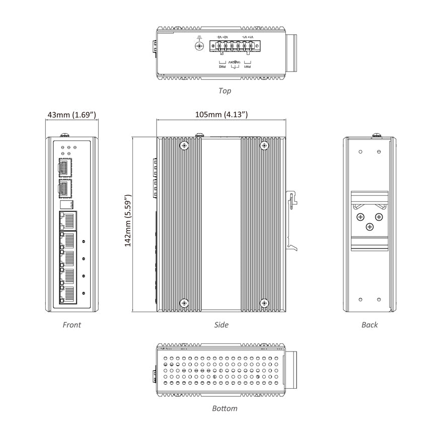 EX42395BT - Hardened Unmanaged 6-Port Gigabit PoE Switch (4-port 10/100/1000BASE-T PoE + 1-port Combo Gigabit TX/SFP + 1-port 100/1000BASE SFP)