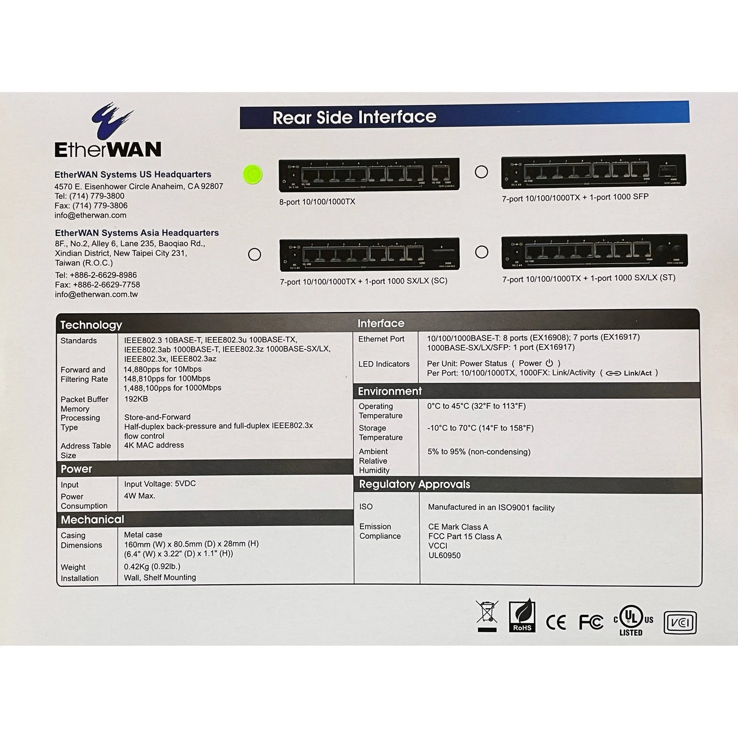 EX16908 - Gigabit Ethernet Switch - Unmanaged 8-port 10/100/1000BASE-T etherwanshop