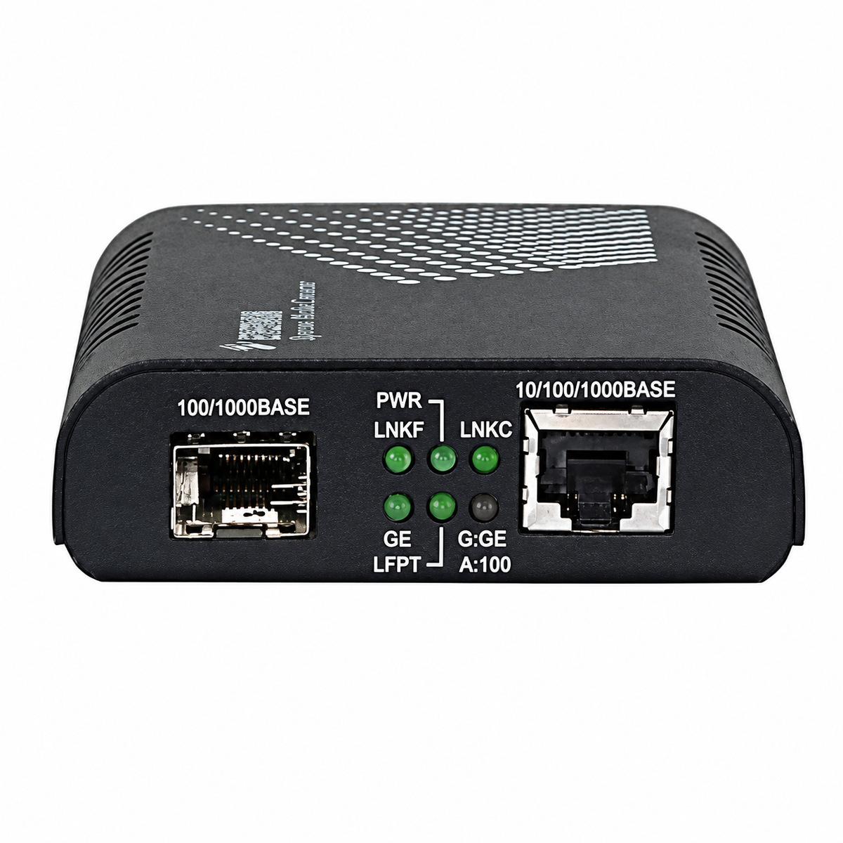 EtherWAN EL2315 front panel showing RJ45 Ethernet port, SFP slot, and status indicators
