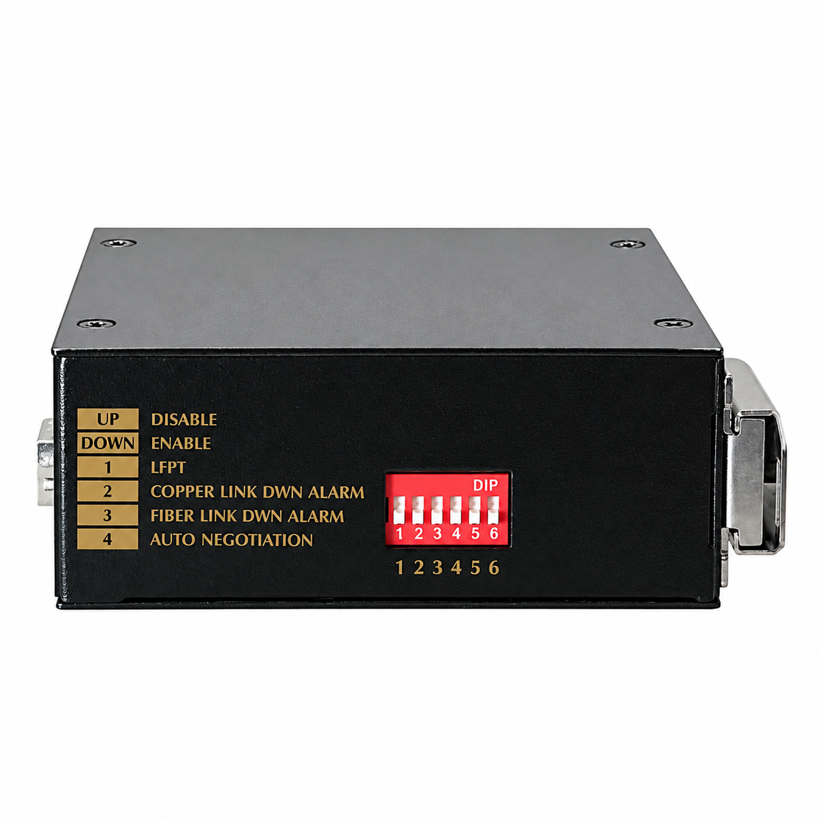 EtherWAN EL8100-41E industrial fiber media converter, bottom view