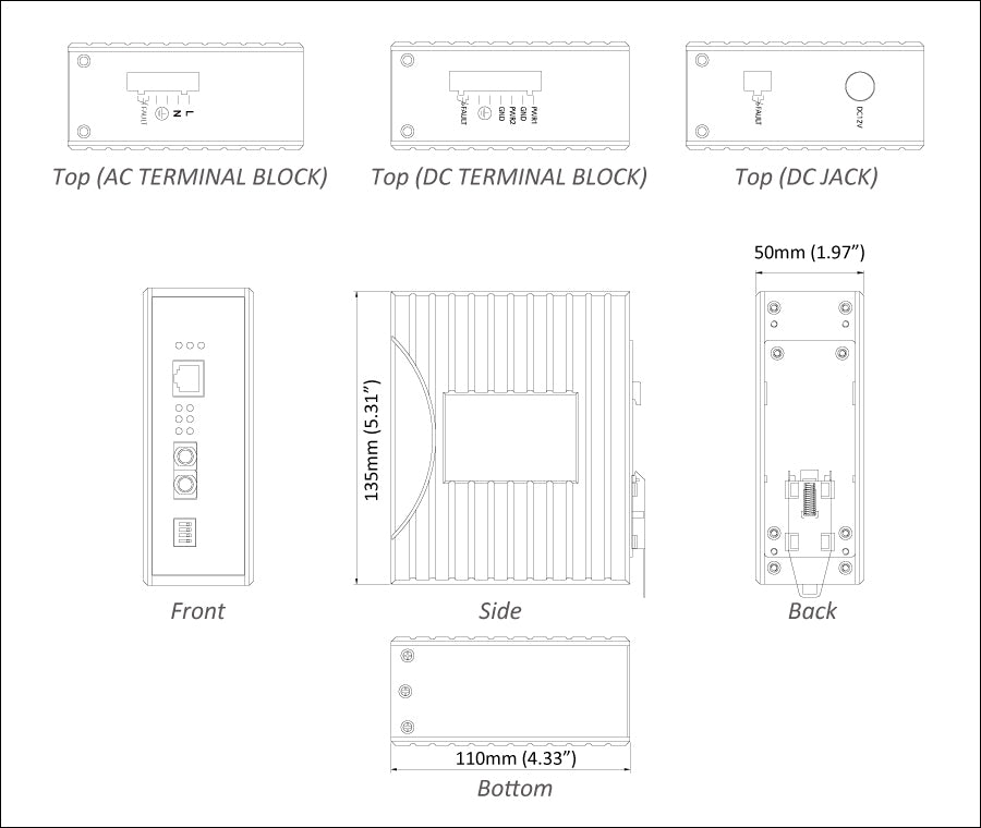 EL900-A-M-1-A - Hardened Media Convertor - 20Km, Single Mode (ST) - 1310nm, 10-48VDC (DC Terminal Block)