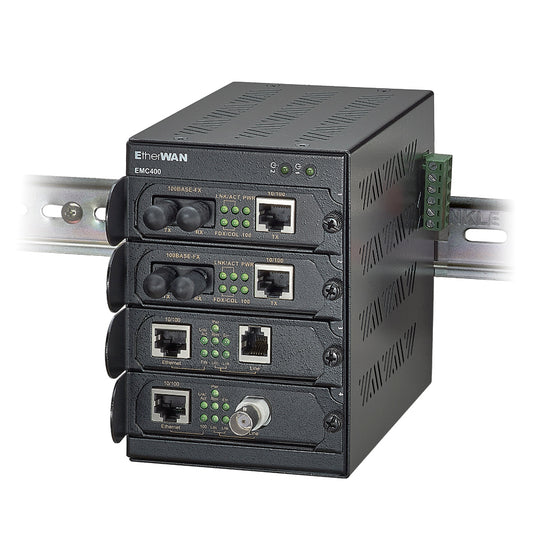 EMC400-EPWS - 4-Slot DIN-Rail Media Converter Chassis (Includes two HDR-30-12 Power Supplies in the Package)