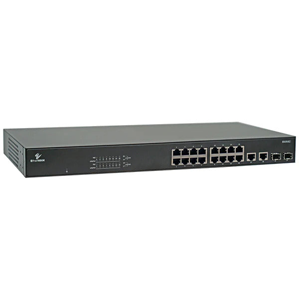 EX19162A - Unmanaged 16-Port Gigabit PoE Ethernet Switch with (4) Gigabit Uplink Ports (2 SFP + 2 RJ45)