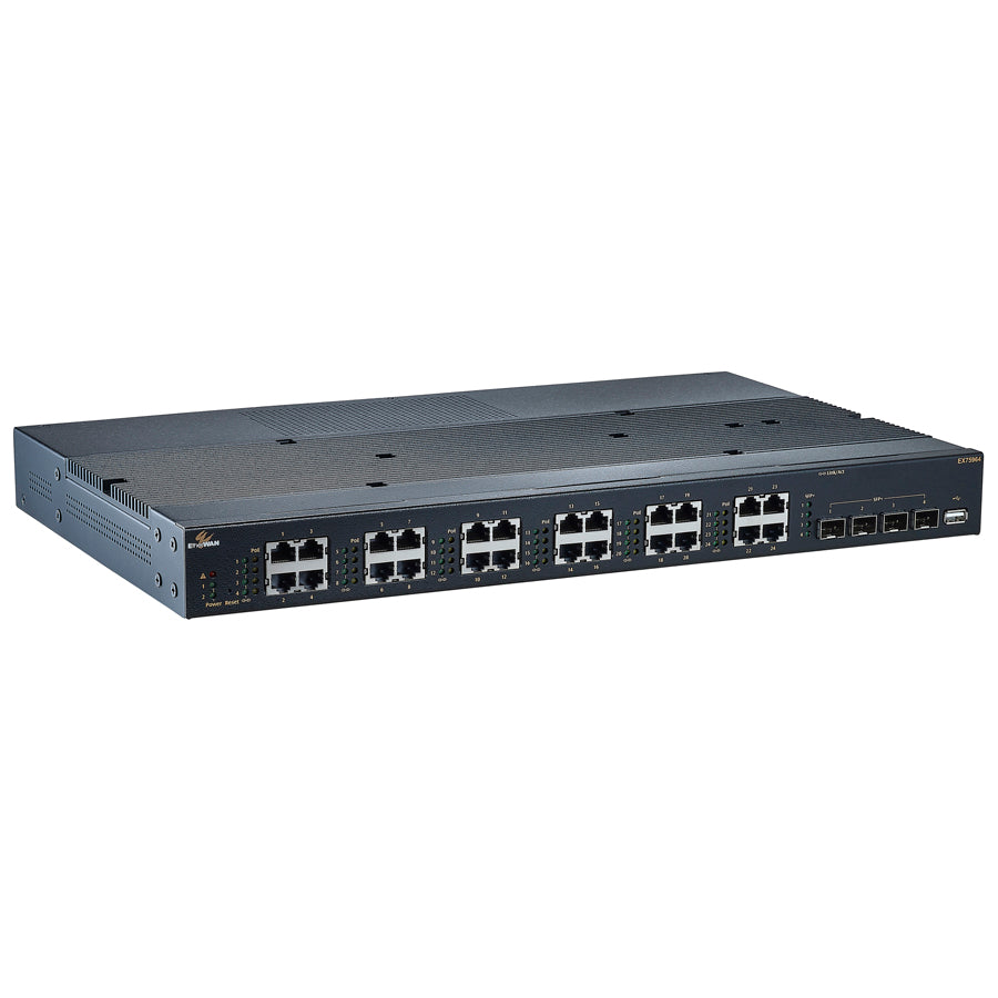 EX75964-0VTU - Hardened Managed 28-Port Gigabit Ethernet Switch (24-port 10/100/1000BASE-T(X) PoE + 4-port 1G/10G SFP+)