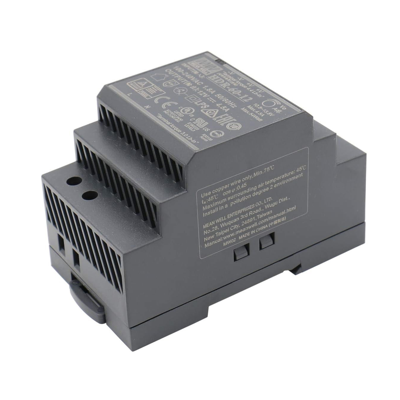 HDR-60-24 - MEAN WELL - Hardened Industrial Power Supply 24 Volt, 2.5 Amp, 60 Watt AC/DC DIN-Rail