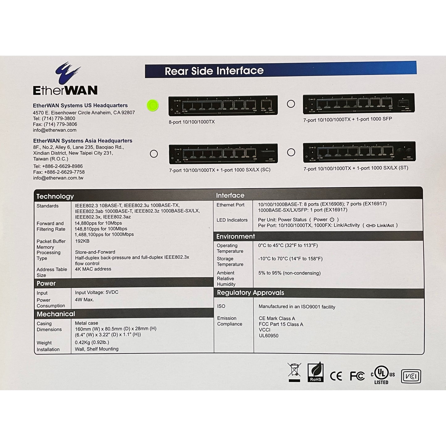 EX16908 - Gigabit Ethernet Switch - Unmanaged 8-port 10/100/1000BASE-T