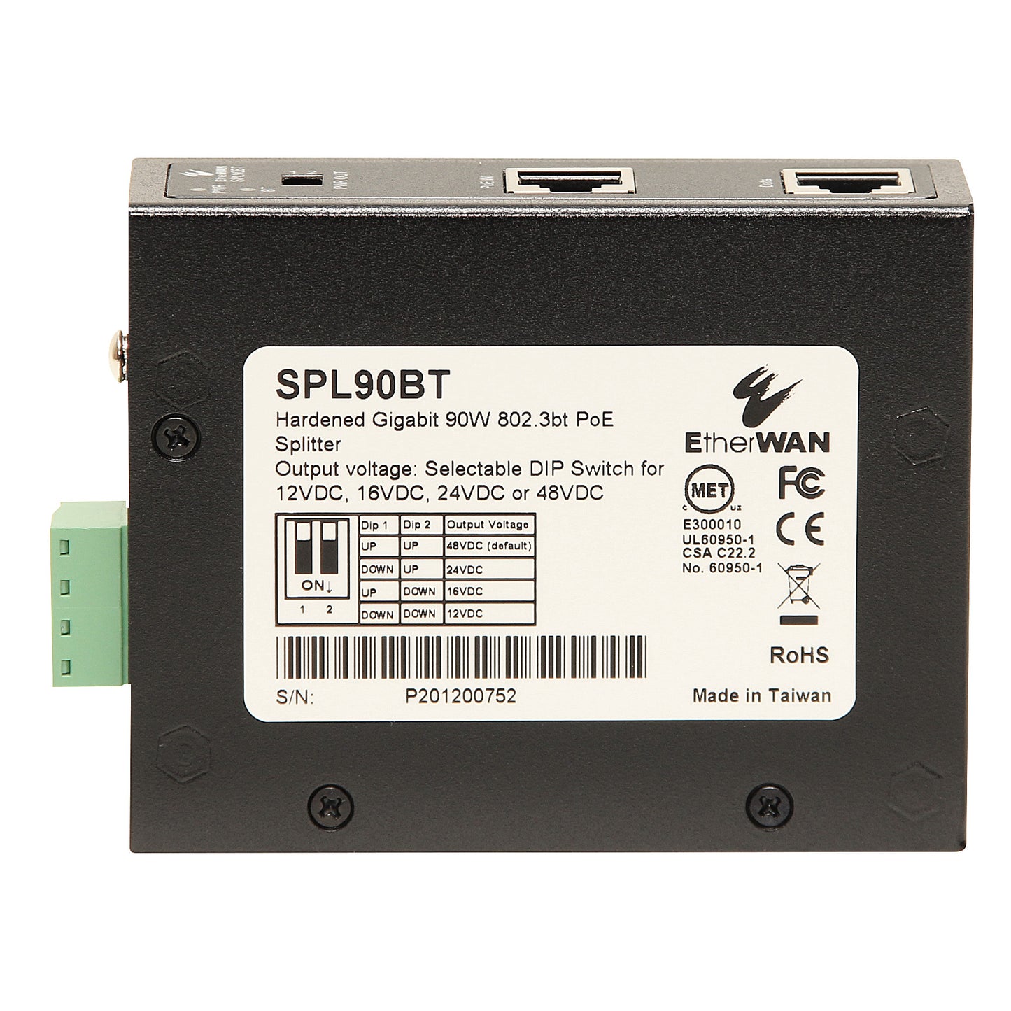 SPL90BT - Hardened Gigabit 90W PoE Splitter (10/100/1000BASE-T, 90W 802.3bt) Power Supply